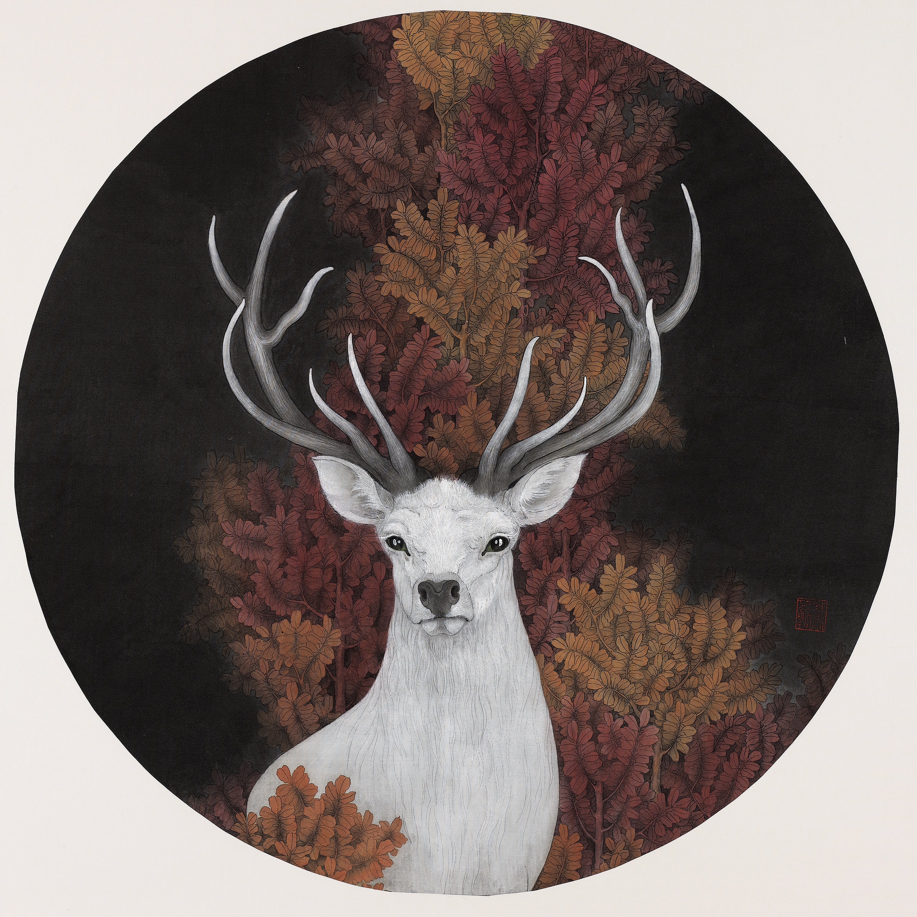 绢本挂扇-迷鹿之一 (Mystery Deer-1)