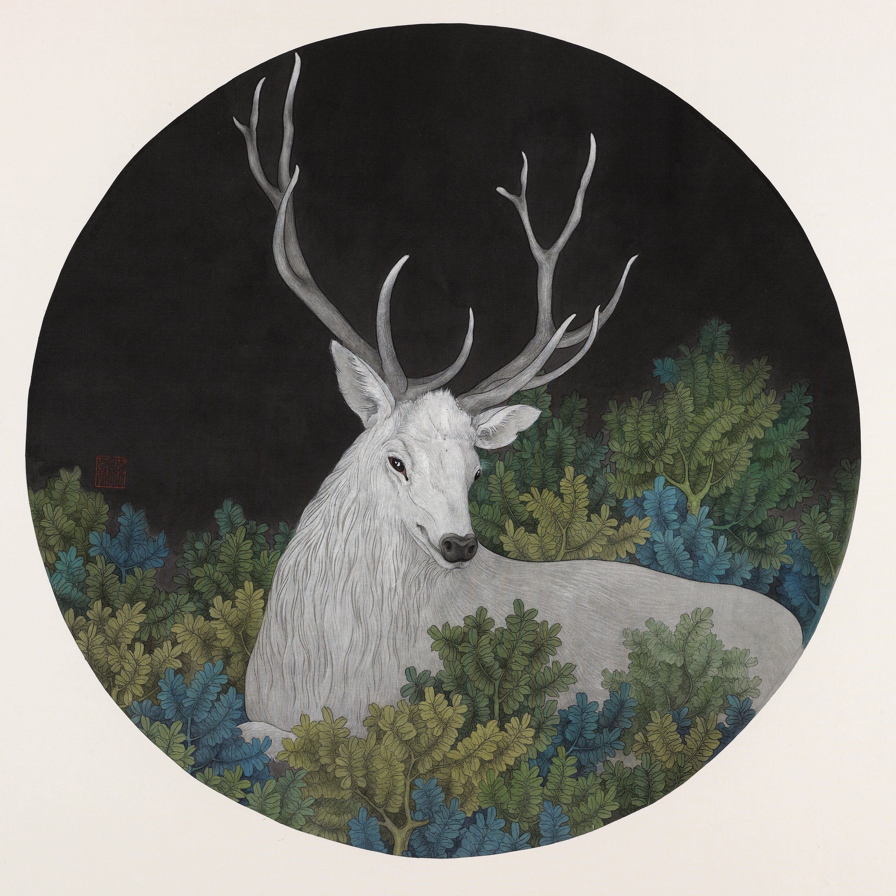 绢本挂扇-迷鹿之三 (Mystery Deer-3)