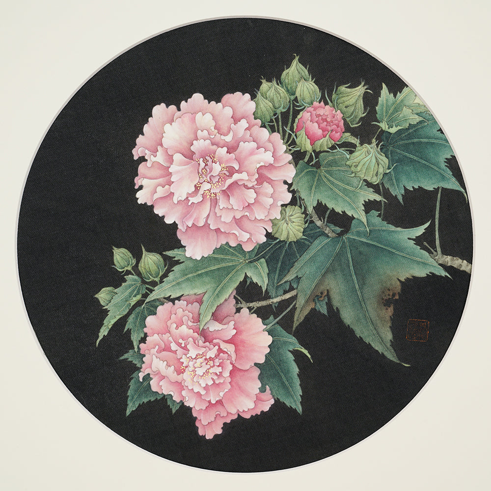 工笔绢本小品-8 (Confederate rose 木芙蓉)