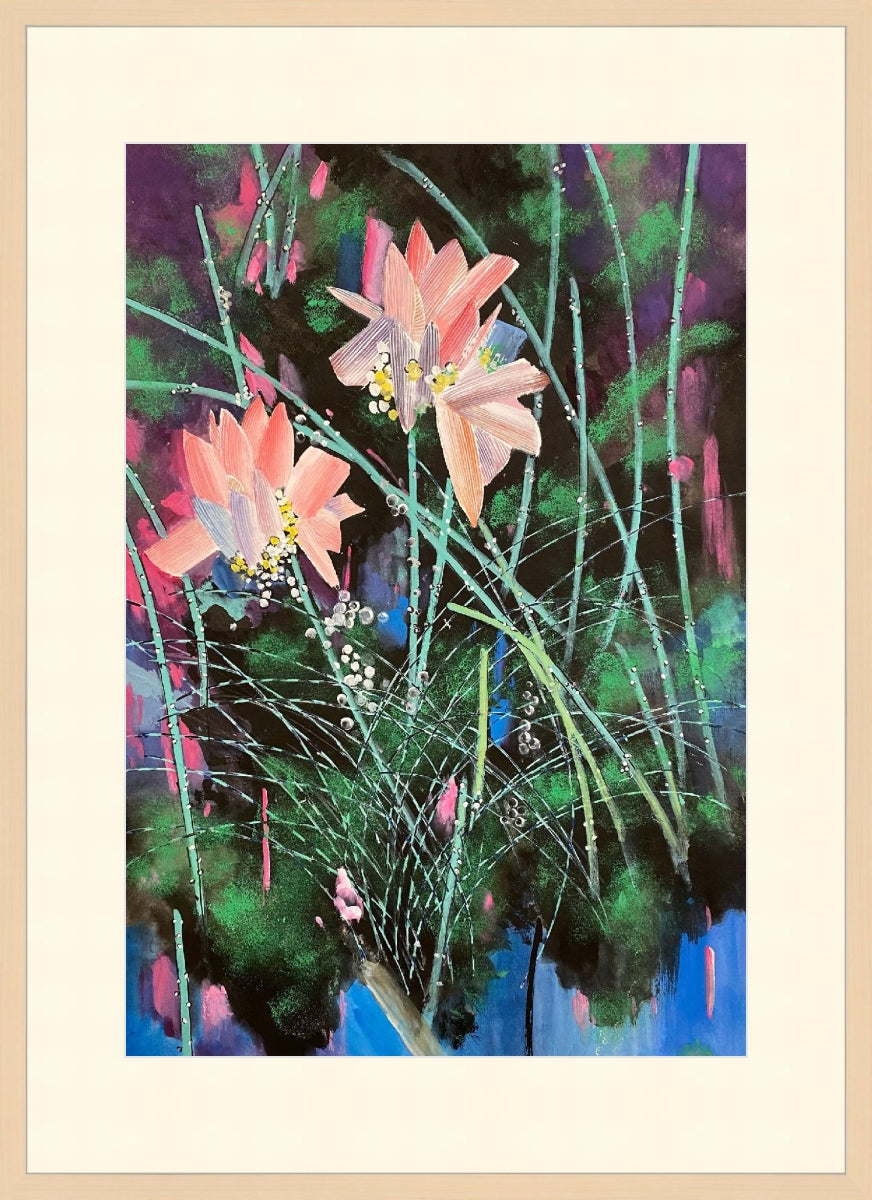 荷花(重彩)黄永玉款(采莲南塘秋)