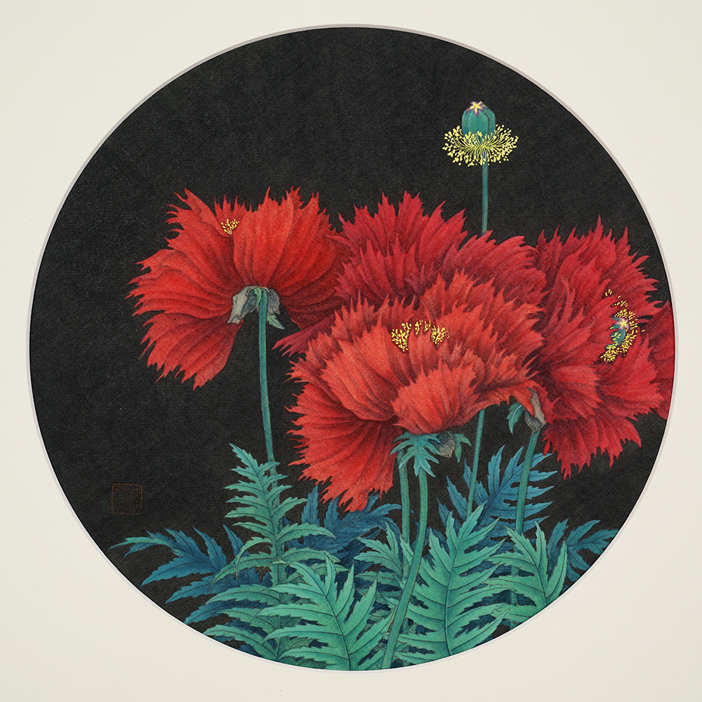 工笔绢本小品-9 (Poppies 罂粟花)