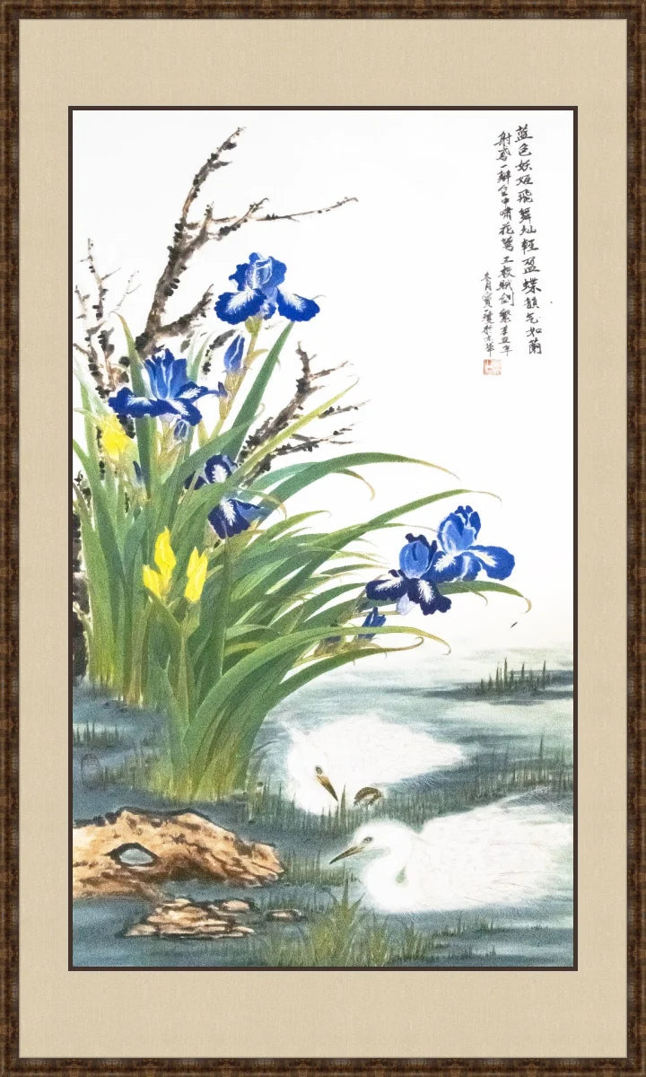 白鹭鸢尾蝴蝶兰 Little Egret with Garden Iris&amp;nbsp;